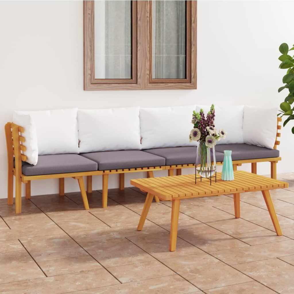 vidaXL 4 Piece Garden Lounge Set with Cushions Solid Acacia Wood