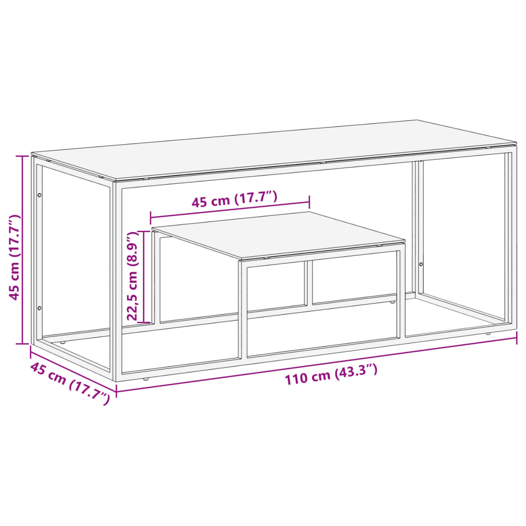 vidaXL Coffee Table Silver Stainless Steel and Tempered Glass