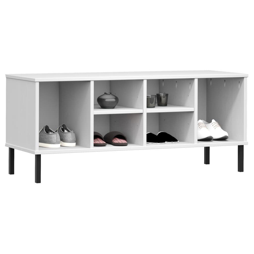 vidaXL Shoe Rack with Metal Legs White 106x35x45 cm Solid Wood OSLO