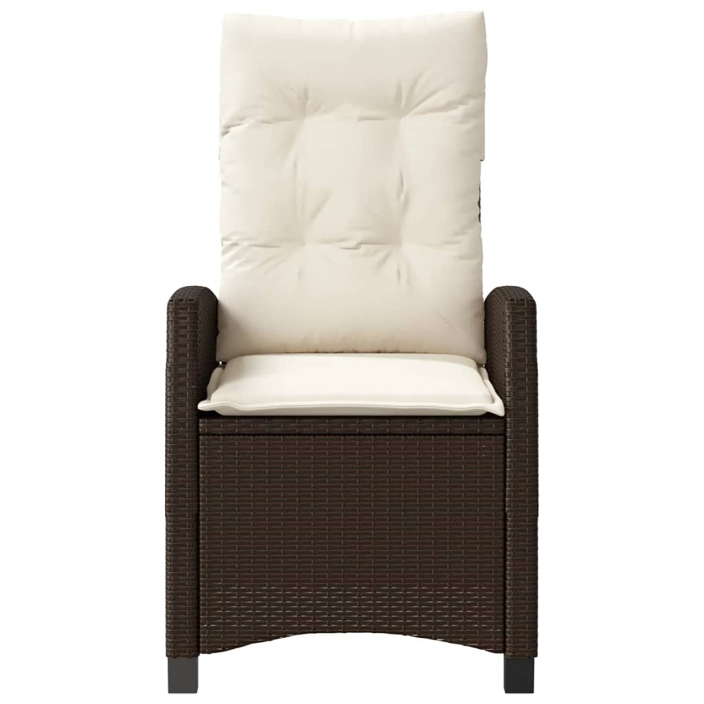 vidaXL Reclining Garden Chair with Cushions Brown Poly Rattan