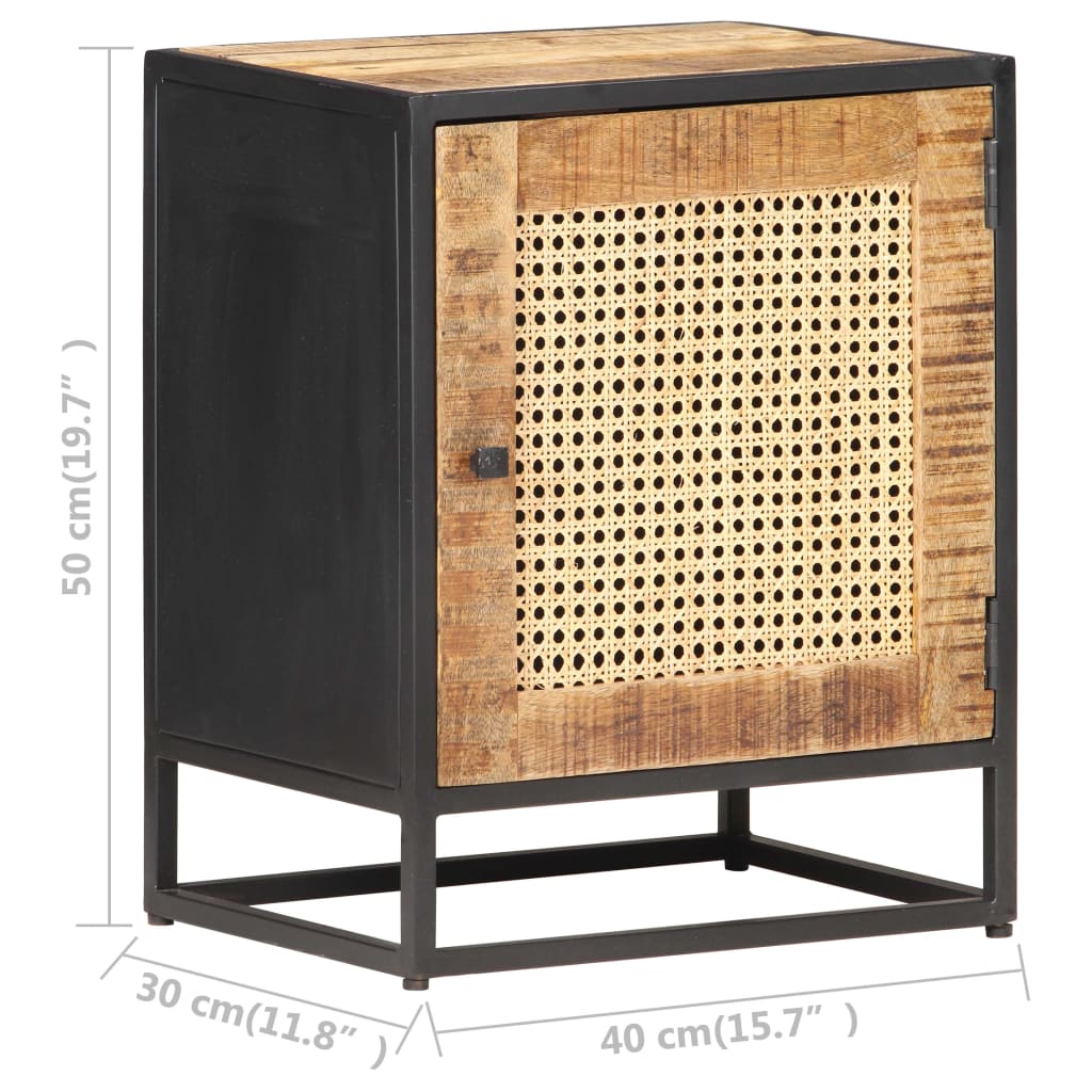 vidaXL Bedside Cabinet 40x30x50 cm Rough Mango Wood and Natural Cane