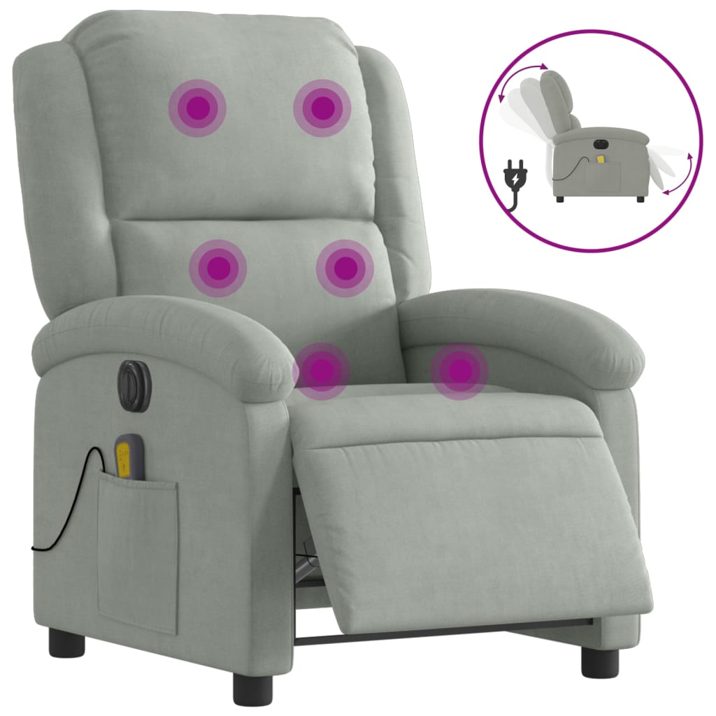 vidaXL Electric Massage Recliner Chair Light Grey Velvet