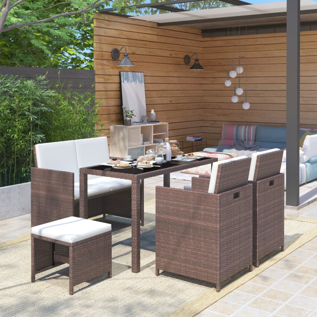 vidaXL 16 Piece Outdoor Dining Set Brown Poly Rattan Brown