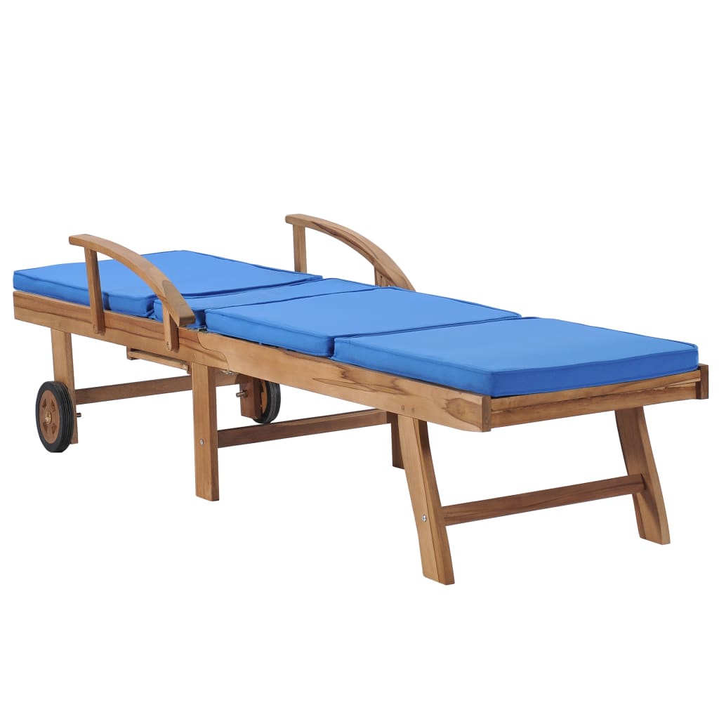 vidaXL Sun Loungers with Cushions 2 pcs Solid Teak Wood Blue