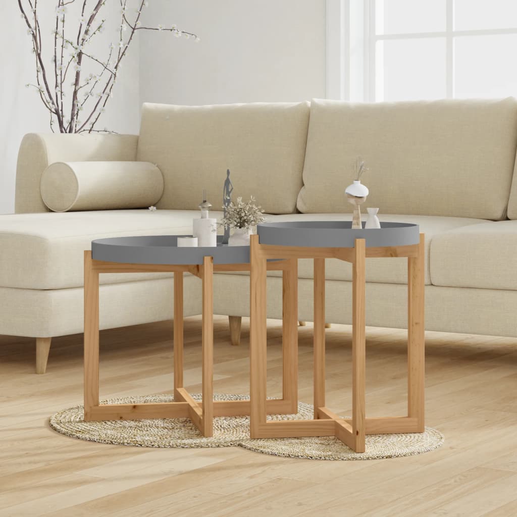 vidaXL Coffee Tables 2 pcs Grey Engineered Wood and Solid Wood Pine