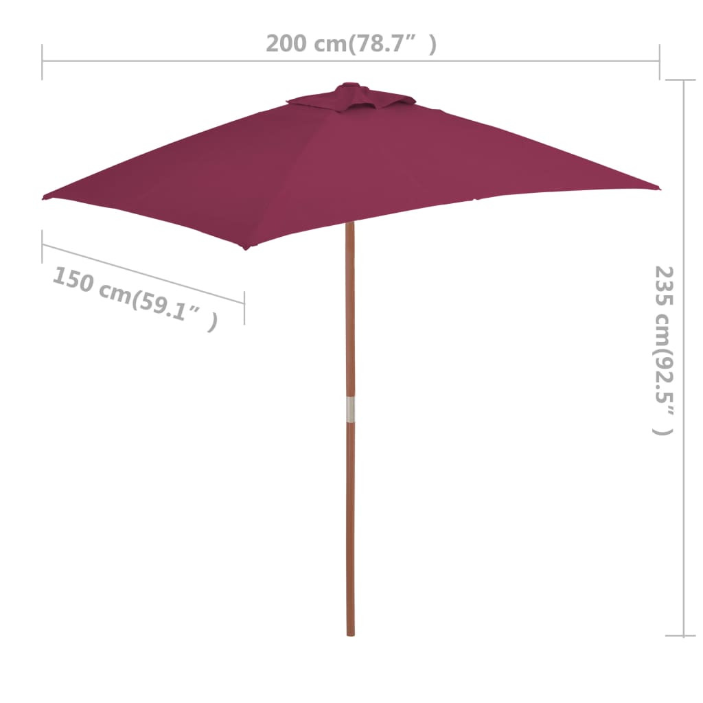 vidaXL Outdoor Parasol with Wooden Pole 150x200 cm Bordeaux Red