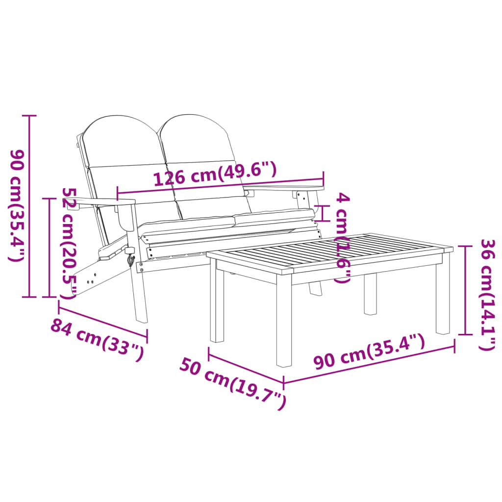 vidaXL 3 Piece Adirondack Garden Lounge Set Solid Wood Acacia