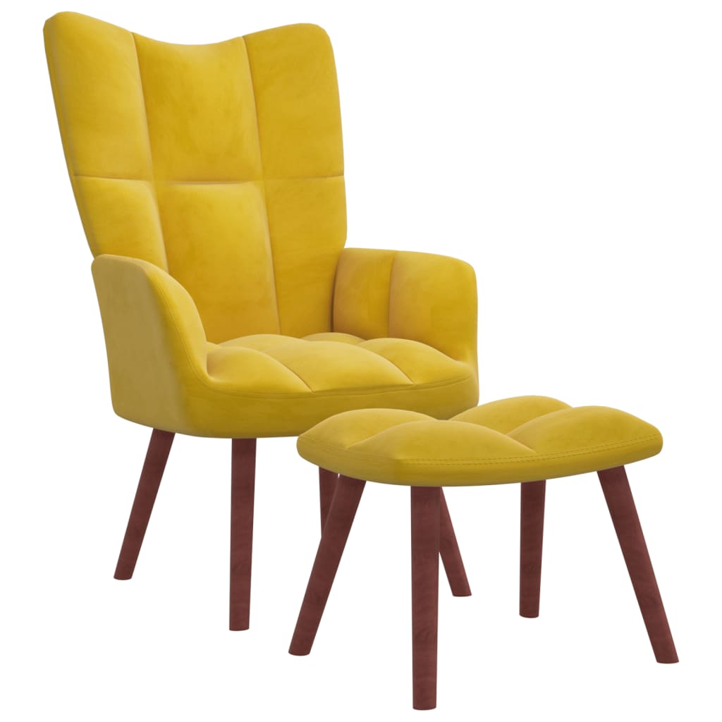 vidaXL Relaxing Chair with a Stool Mustard Yellow Velvet