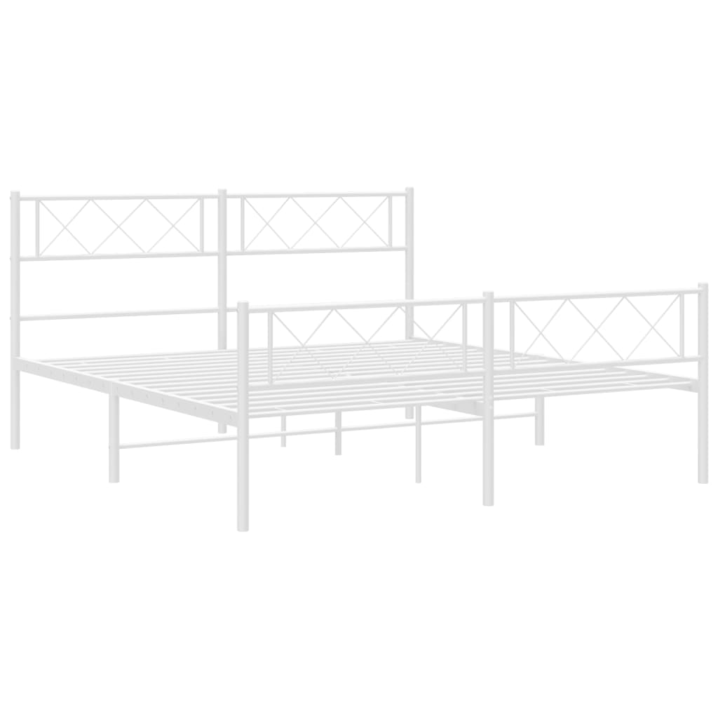 vidaXL Metal Bed Frame without Mattress with Footboard White 150x200 cm King Size