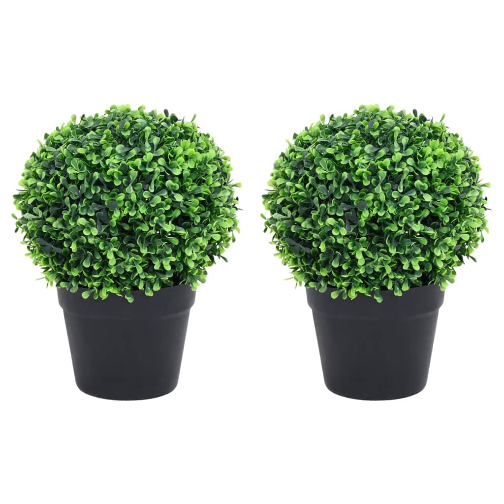 vidaXL Artificial Boxwood Plants 2 pcs with Pots Ball Shaped Green 27 cm