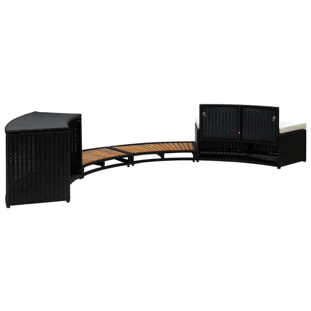 vidaXL Spa Surround Black Poly Rattan and Acacia Wood