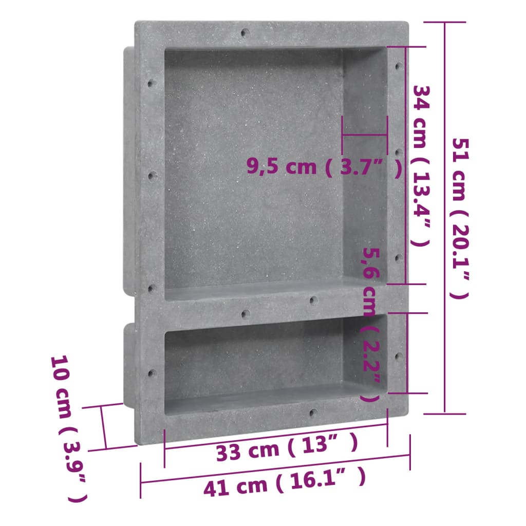 vidaXL Shower Niche with 2 Compartments Matt Grey 41x51x10 cm