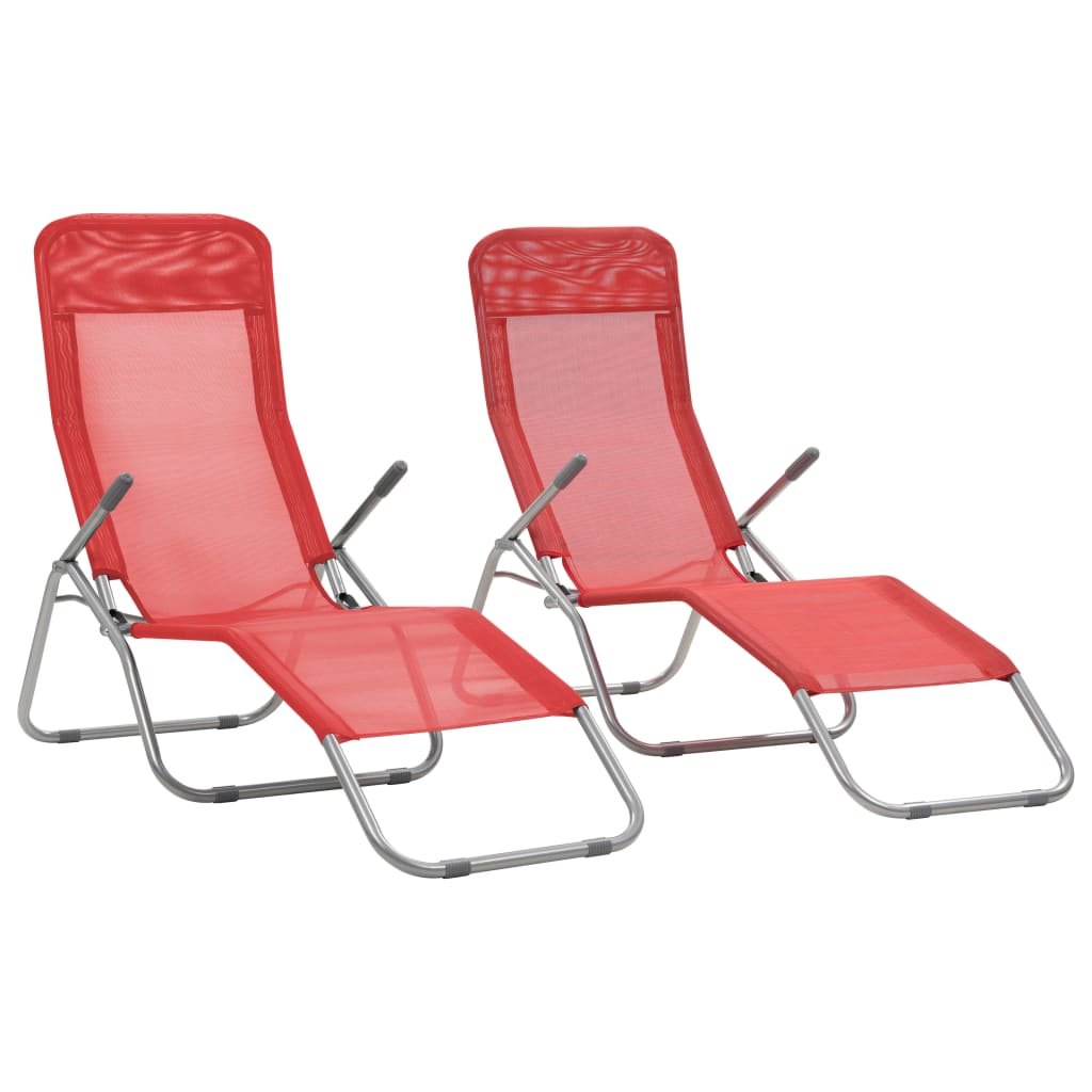 vidaXL Folding Sun Loungers 2 pcs Textilene Red