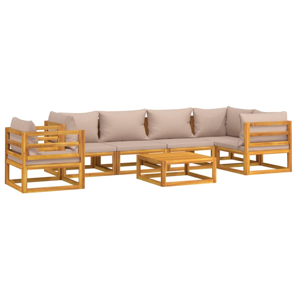 vidaXL 7 Piece Garden Lounge Set with Taupe Cushions Solid Wood