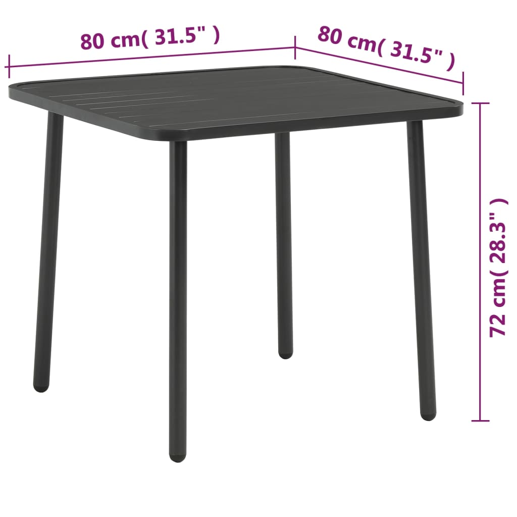 vidaXL Garden Table Dark Grey 80x80x72 cm Steel