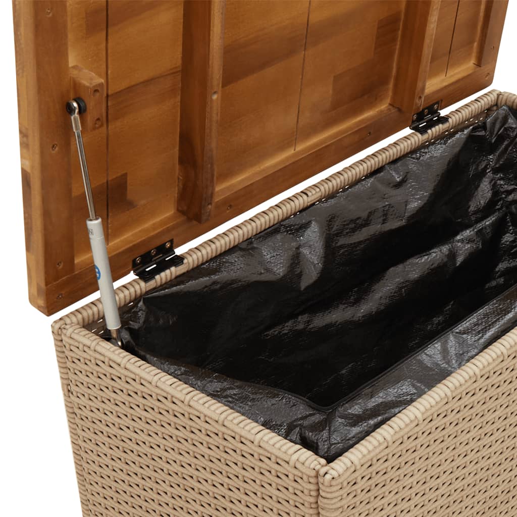 vidaXL Garden Storage Box Beige 80x40x48 cm Poly Rattan Acacia Wood