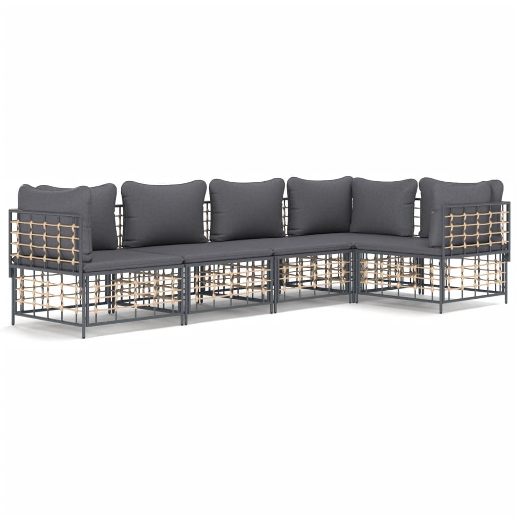 vidaXL 5 Piece Garden Lounge Set with Cushions Anthracite Poly Rattan