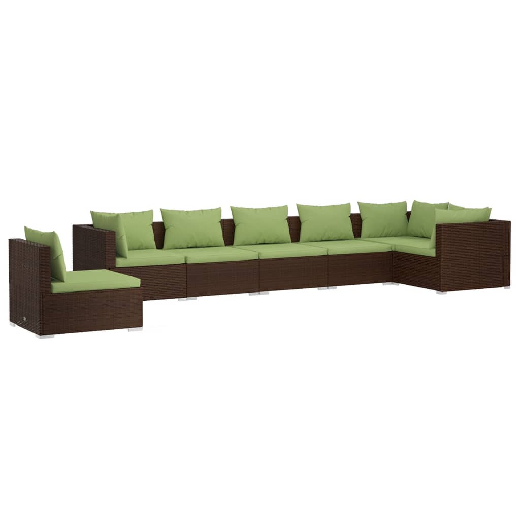 vidaXL 7 Piece Garden Lounge Set with Cushions Poly Rattan Brown