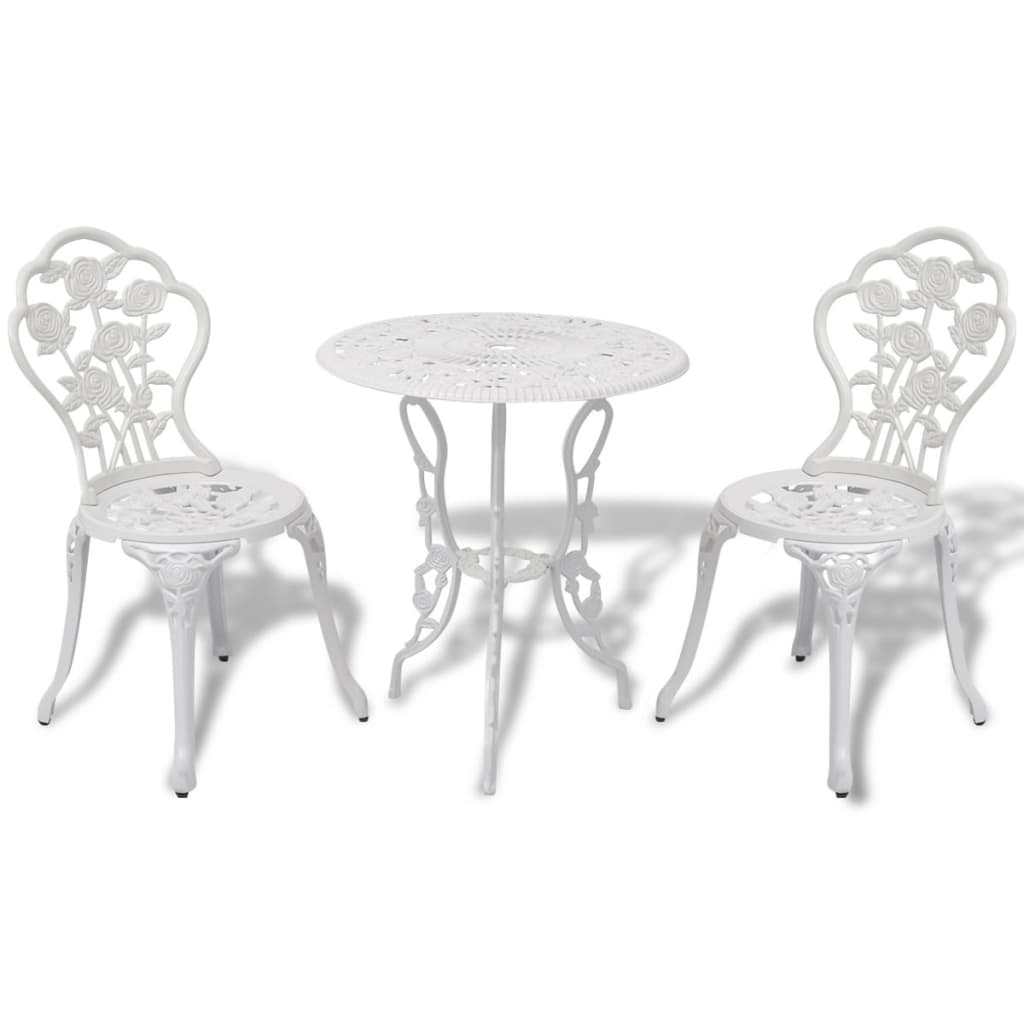 vidaXL Bistro Table And Chair White Cast Aluminium Medium Fancy — free download