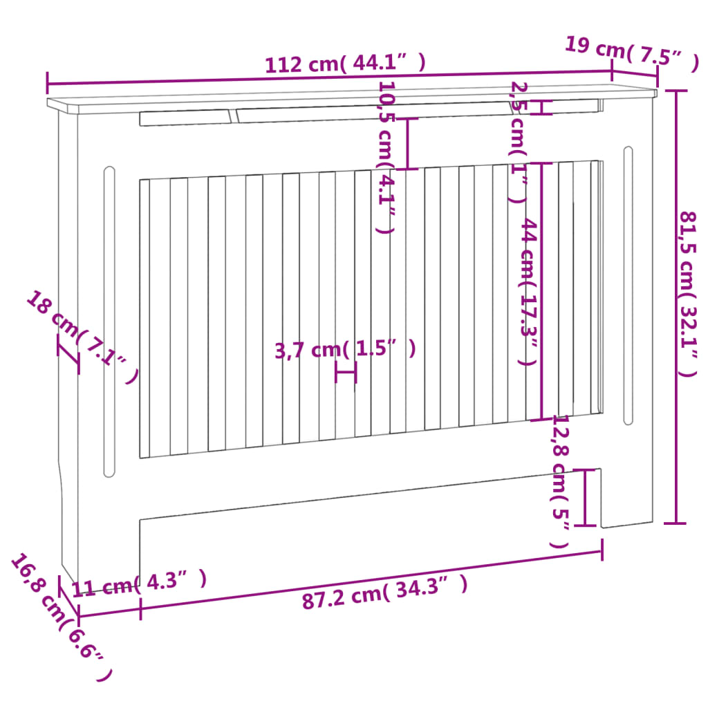 White MDF Radiator Cover Heating Cabinet 112 cm