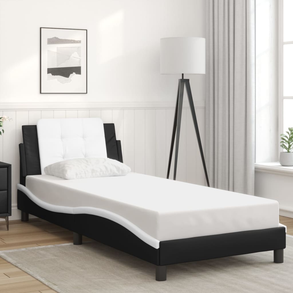 vidaXL Bed Frame without Mattress Black and White 100x190 cm Faux Leather