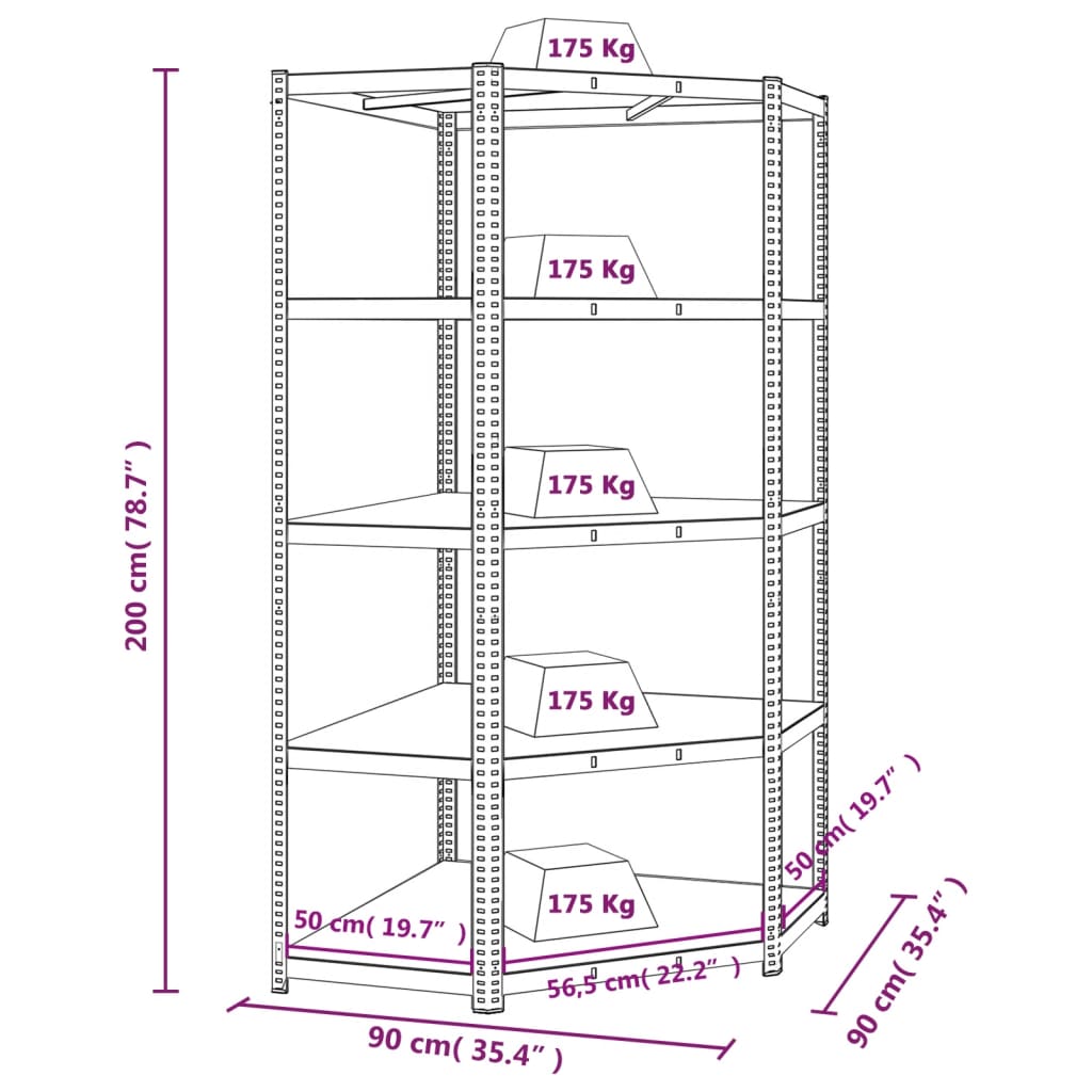 vidaXL 5-Layer Corner Shelf Blue Steel&Engineered Wood