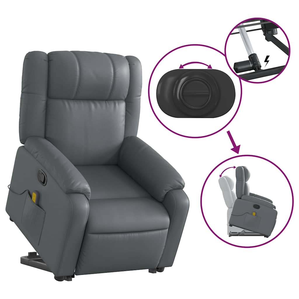 vidaXL Stand up Massage Recliner Chair Grey Faux Leather