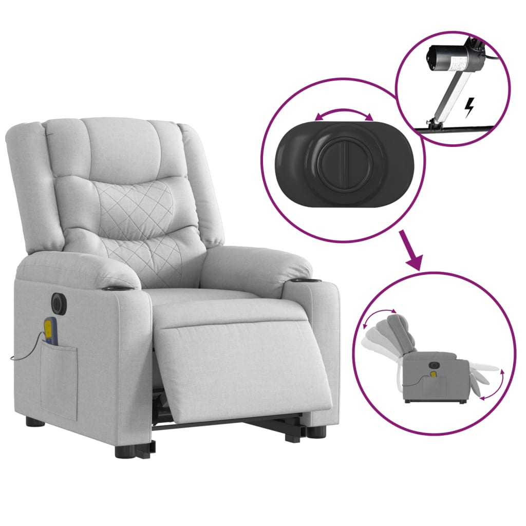 vidaXL Electric Stand up Massage Recliner Chair Light Grey Fabric