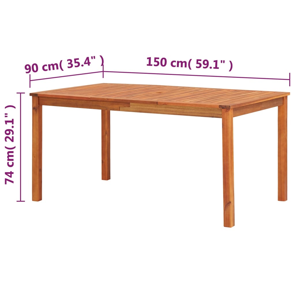 vidaXL Garden Table 150x90x74 cm Solid Acacia Wood