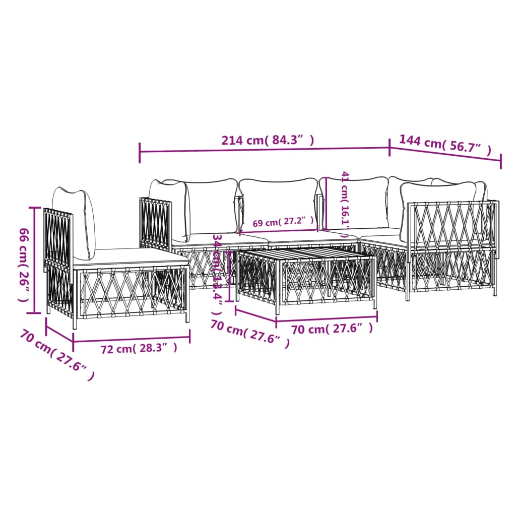 vidaXL 6 Piece Garden Lounge Set with Cushions White Steel