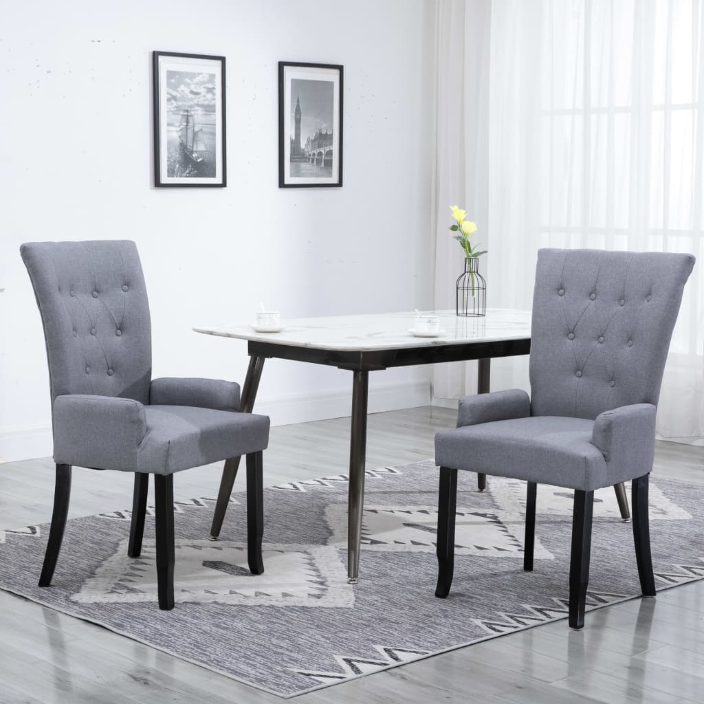 vidaXL Dining Chairs with Armrests 2 pcs Light Grey Fabric