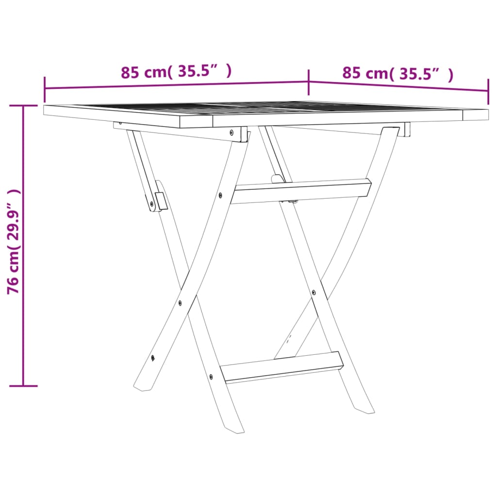 vidaXL Folding Garden Table 85x85x76 cm Solid Teak Wood