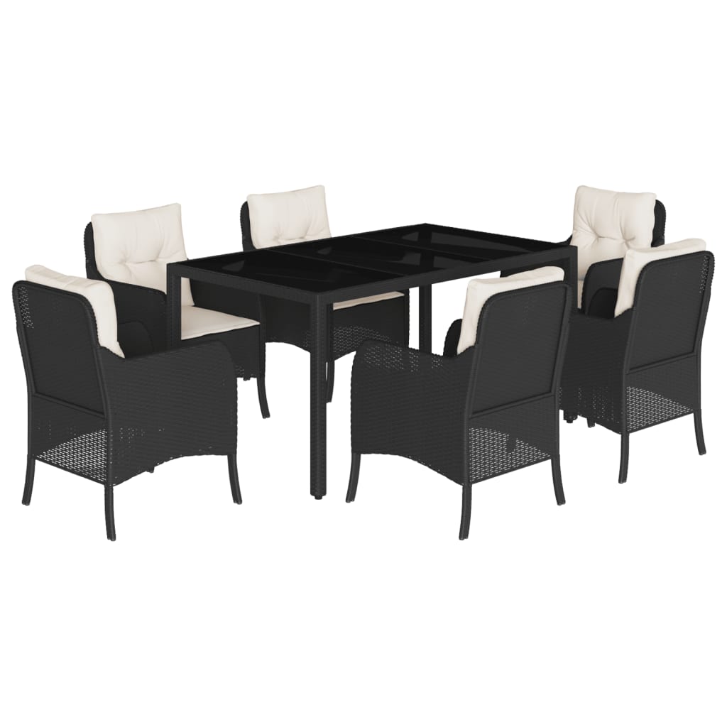 vidaXL 7 Piece Garden Dining Set with Cushions Black Poly Rattan