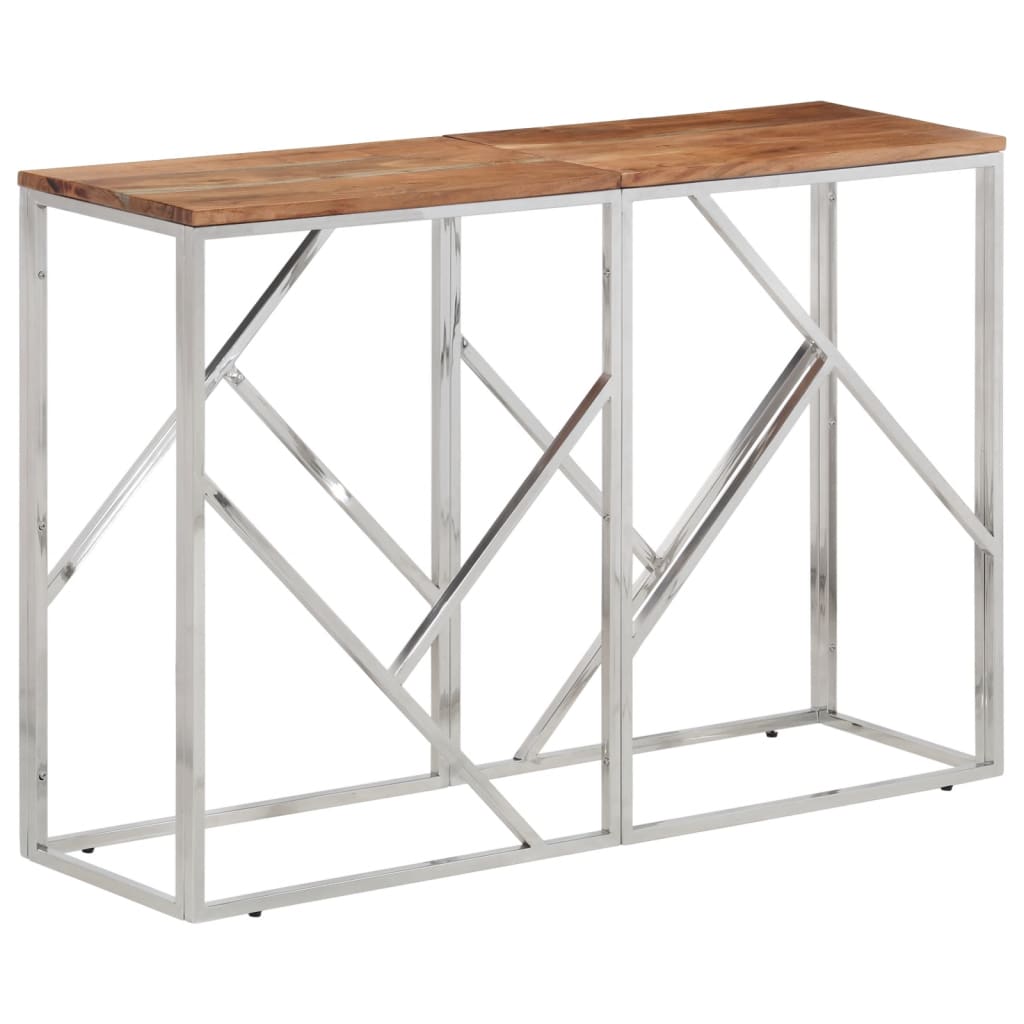 vidaXL Console Table Silver Stainless Steel and Solid Wood Acacia