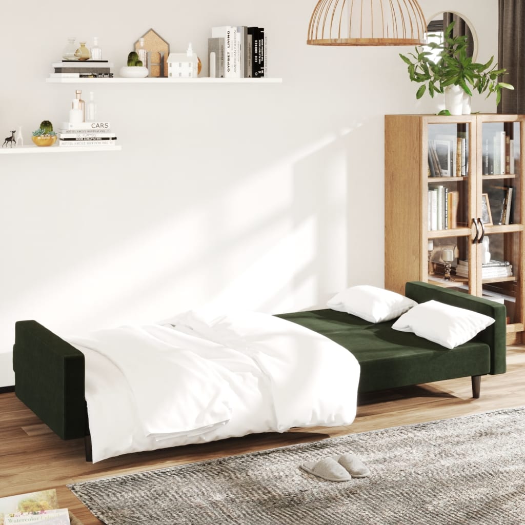 vidaXL 2-Seater Sofa Bed Dark Green Velvet