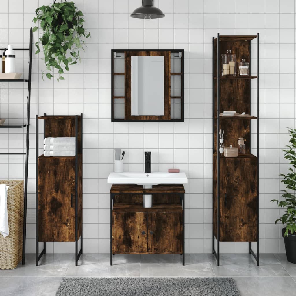 vidaXL 4 Piece Bathroom Cabinet Set Smoked Oak Engineered Wood