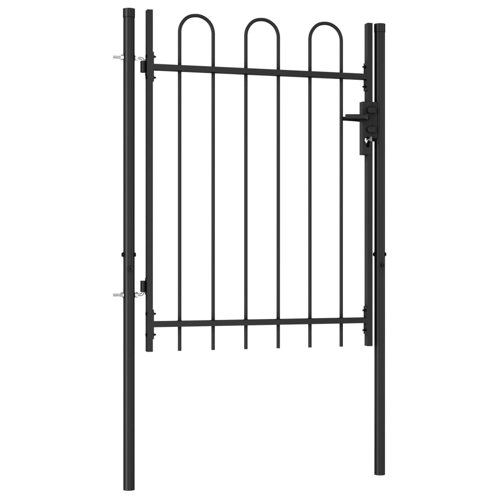 vidaXL Fence Gate Single Door with Arched Top Steel 1x1.2 m Black