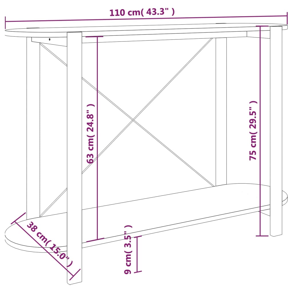 vidaXL Console Table White 110x38x75 cm Engineered Wood