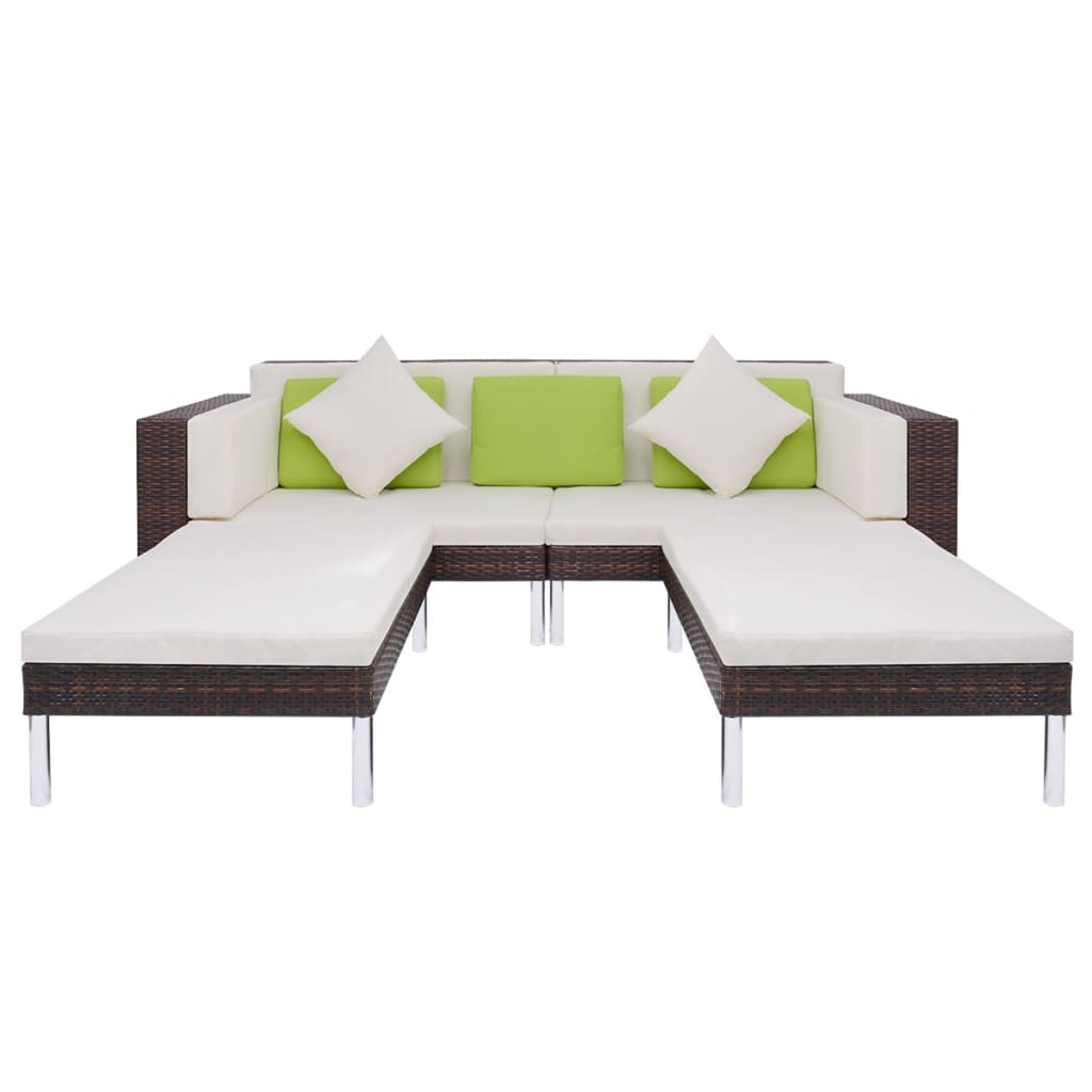 vidaXL 4 Piece Garden Lounge Set with Cushions Poly Rattan Brown