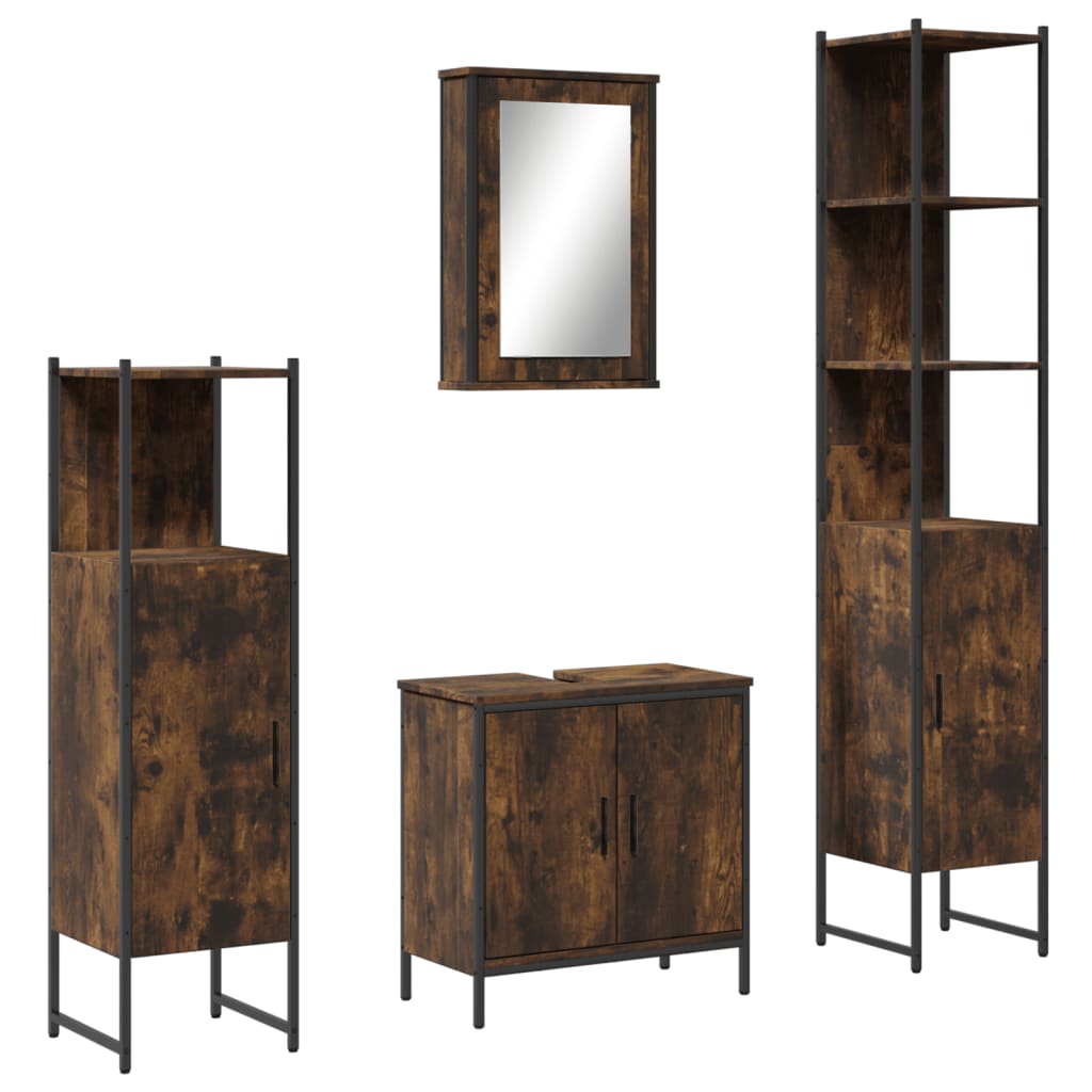 vidaXL 4 Piece Bathroom Furniture Set Smoked Oak Engineered Wood