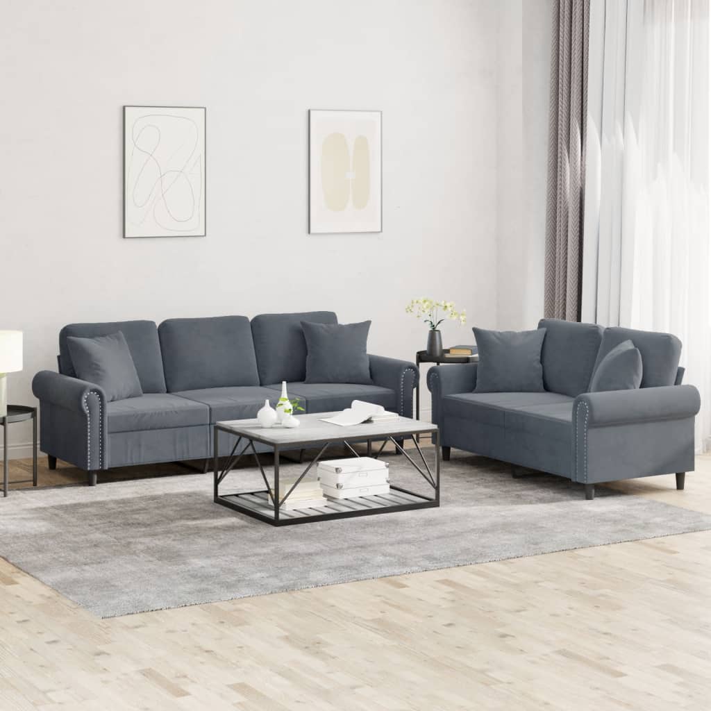 vidaXL 2 Piece Sofa Set with Pillows Dark Grey Velvet
