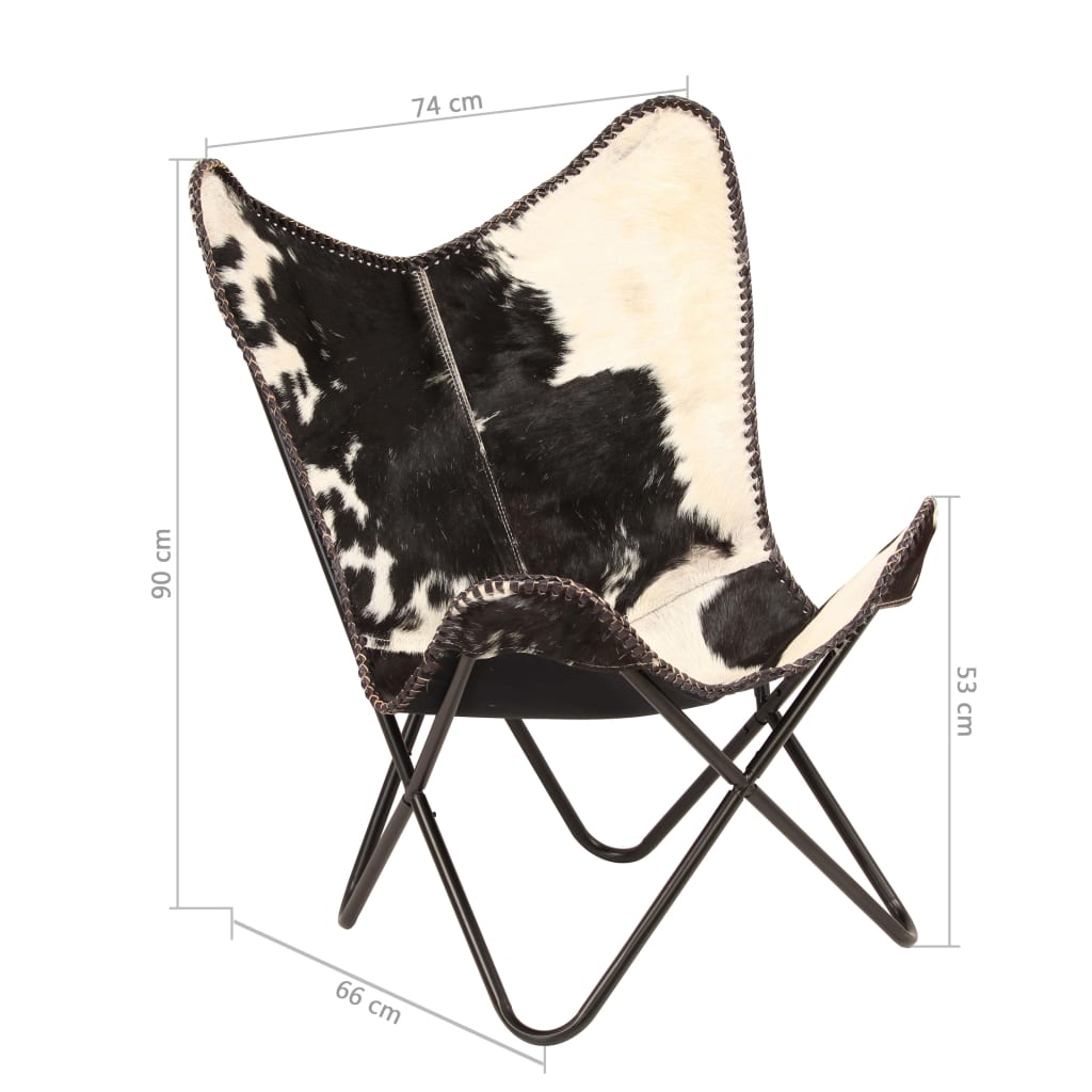 vidaXL Butterfly Chair Black and White Genuine Goat Leather