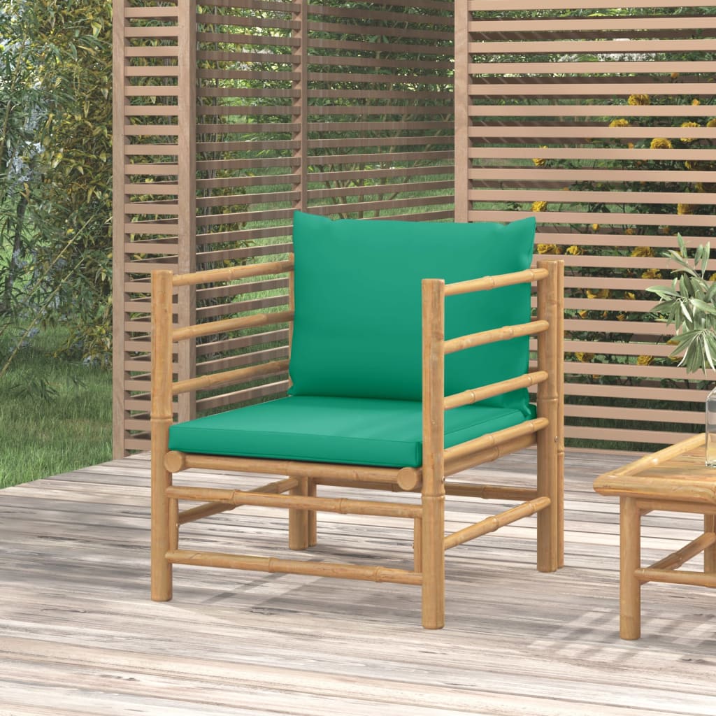 vidaXL Garden Sofa with Green Cushions Bamboo