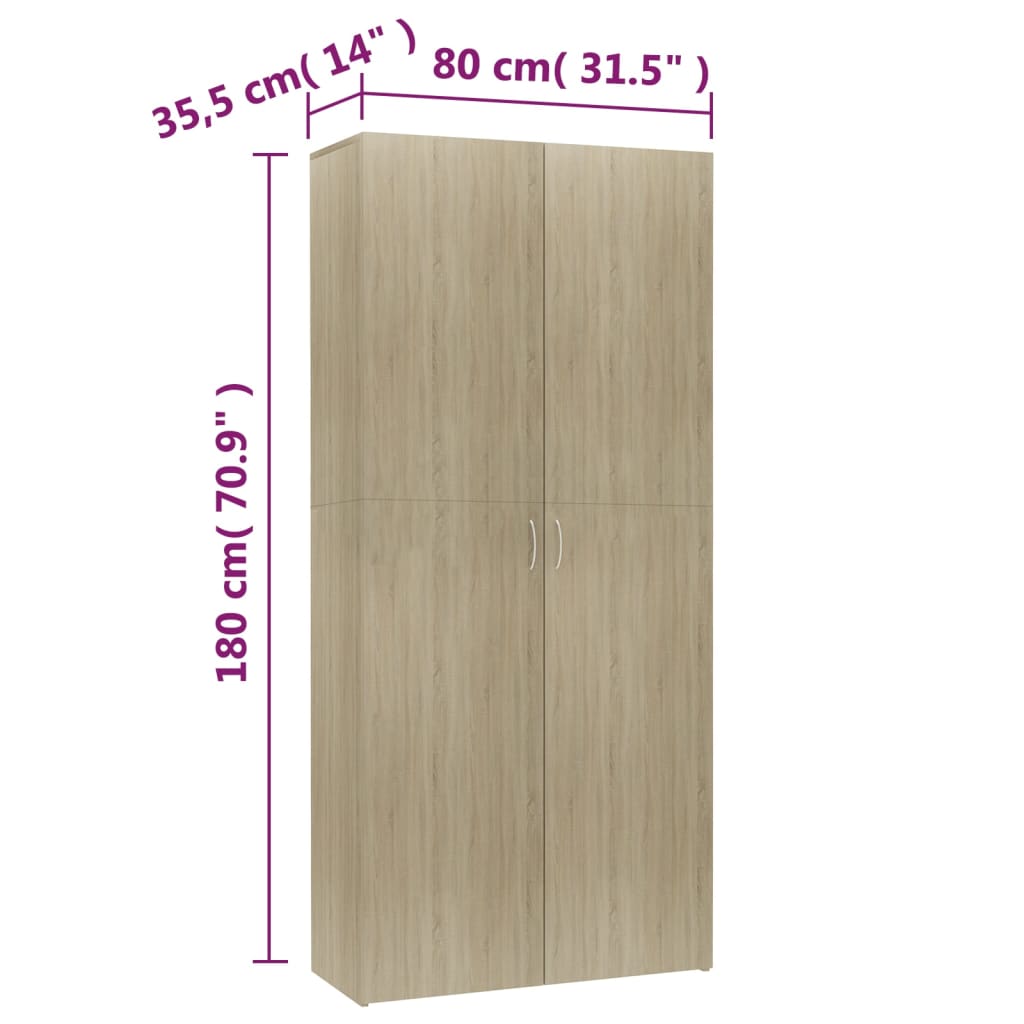 vidaXL Shoe Cabinet Sonoma Oak 80x35.5x180 cm Engineered Wood