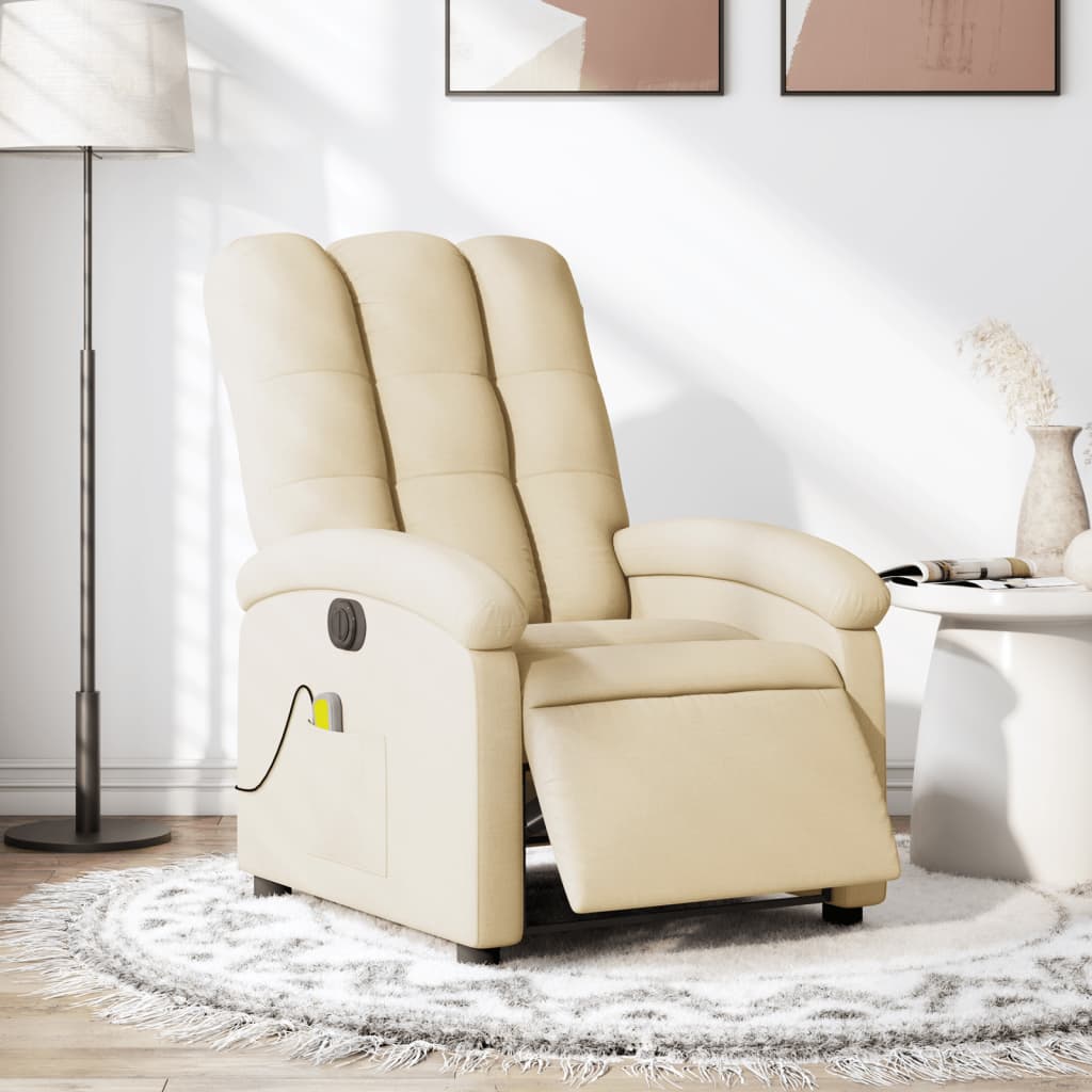 vidaXL Electric Massage Recliner Chair Cream Fabric