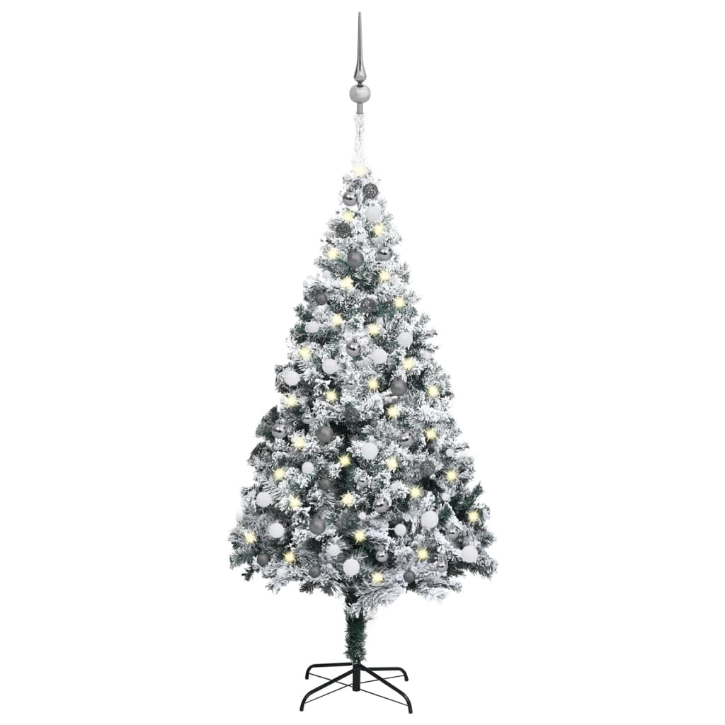 vidaXL Artificial Pre-lit Christmas Tree with Ball Set Green 210 cm PVC