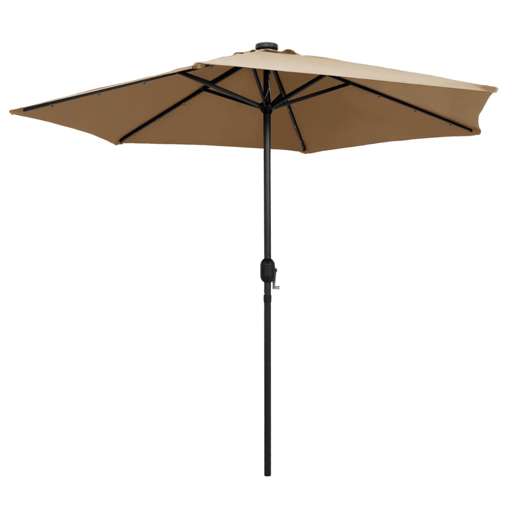 vidaXL Parasol with LED Lights and Aluminium Pole 270 cm Taupe