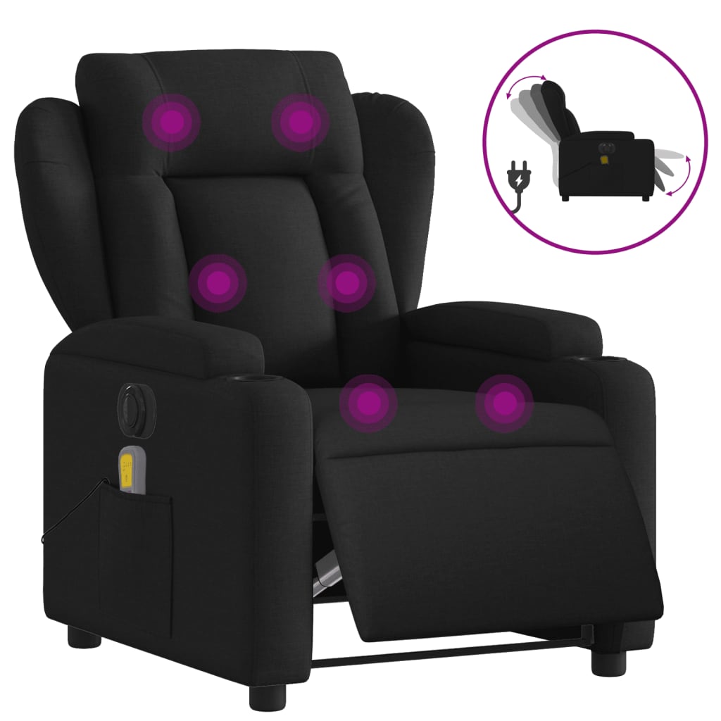 vidaXL Electric Massage Recliner Chair Black Fabric