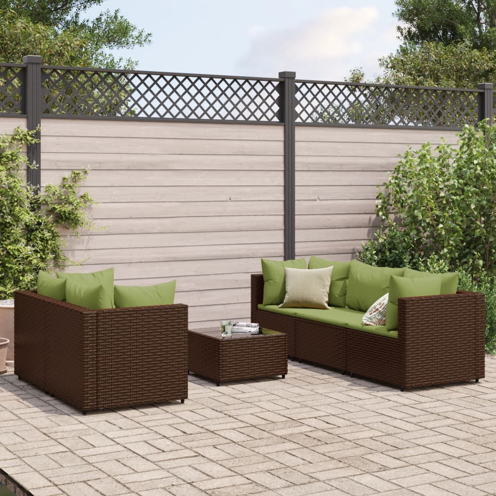 vidaXL 6 Piece Garden Lounge Set with Cushions Brown Poly Rattan