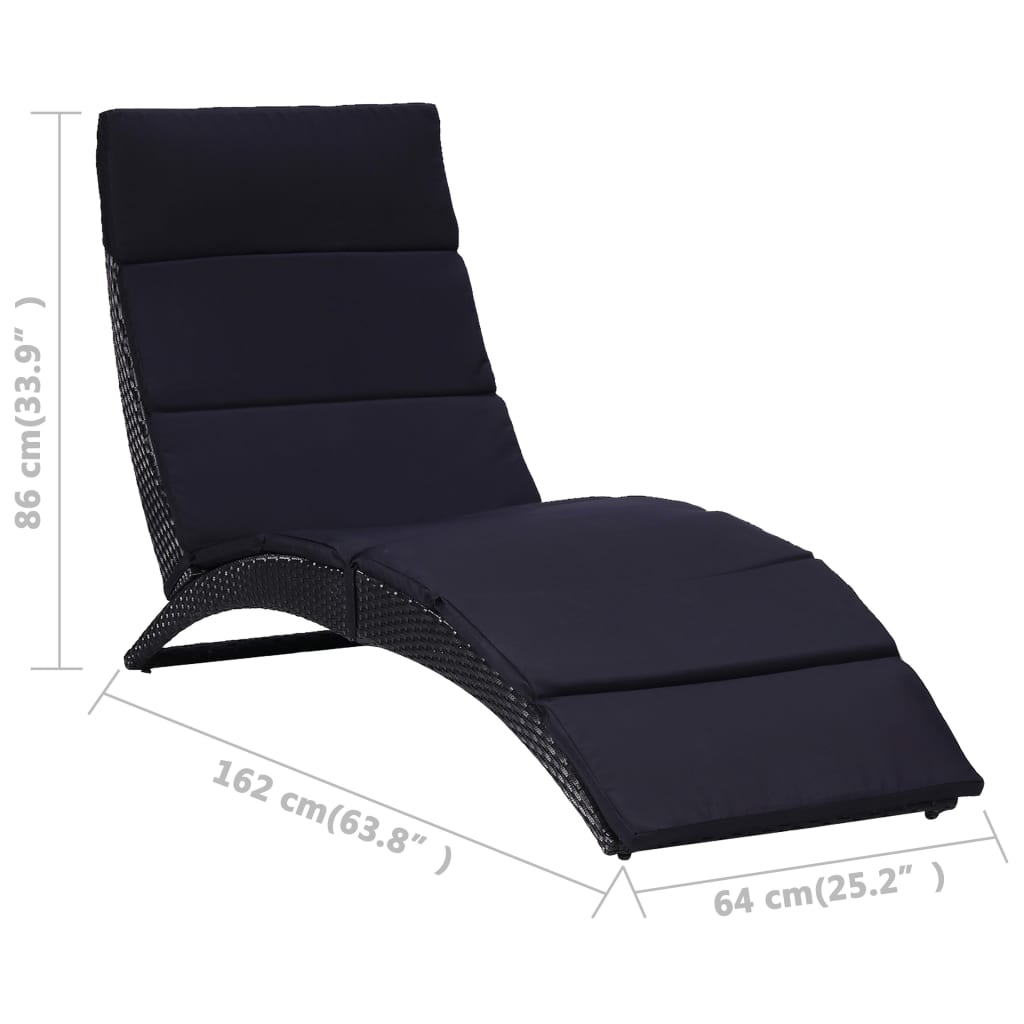 vidaXL Sunbed with Cushion Poly Rattan Black